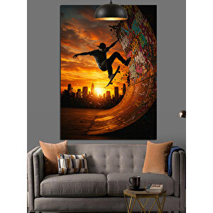 Gün Batımı Kaykaycı Dekoratif Kanvas - Mdf Ahşap Tablo