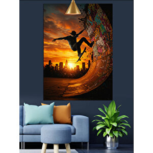 Gün Batımı Kaykaycı Dekoratif Kanvas - Mdf Ahşap Tablo 70x100 cm