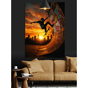 Gün Batımı Kaykaycı Dekoratif Kanvas - Mdf Ahşap Tablo 70x100 cm