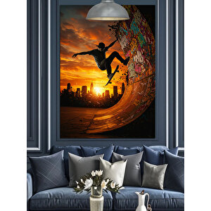 Gün Batımı Kaykaycı Dekoratif Kanvas - Mdf Ahşap Tablo