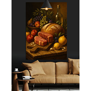 Şaraplı Meyve Sofrası Dekoratif Kanvas - Mdf Ahşap Tablo 70x100 cm