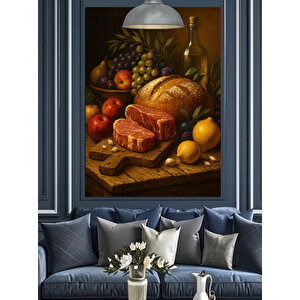 Şaraplı Meyve Sofrası Dekoratif Kanvas - Mdf Ahşap Tablo 70x100 cm