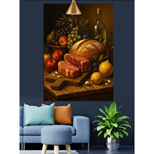 Şaraplı Meyve Sofrası Dekoratif Kanvas - Mdf Ahşap Tablo