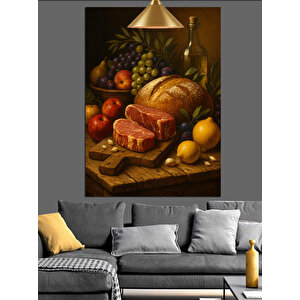Şaraplı Meyve Sofrası Dekoratif Kanvas - Mdf Ahşap Tablo 35x50 cm