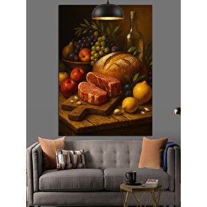 Şaraplı Meyve Sofrası Dekoratif Kanvas - Mdf Ahşap Tablo