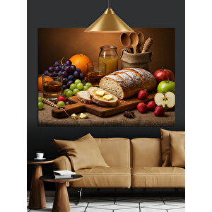 Meyve Ve Ekmek Sofrası Dekoratif Kanvas - Mdf Ahşap Tablo 70x100 cm
