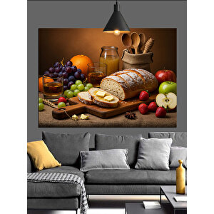 Meyve Ve Ekmek Sofrası Dekoratif Kanvas - Mdf Ahşap Tablo 70x100 cm