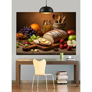 Meyve Ve Ekmek Sofrası Dekoratif Kanvas - Mdf Ahşap Tablo
