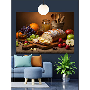 Meyve Ve Ekmek Sofrası Dekoratif Kanvas - Mdf Ahşap Tablo