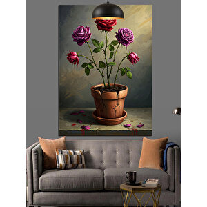 Saksıda Üç Gül Dekoratif Kanvas - Mdf Ahşap Tablo 70x100 cm