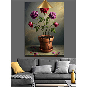 Saksıda Üç Gül Dekoratif Kanvas - Mdf Ahşap Tablo