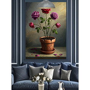 Saksıda Üç Gül Dekoratif Kanvas - Mdf Ahşap Tablo