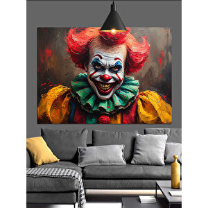 Korkutucu Gülüşlü Palyaço Portresi Dekoratif Kanvas - Mdf Ahşap Tablo 35x50 cm