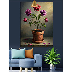 Saksıda Üç Gül Dekoratif Kanvas - Mdf Ahşap Tablo 35x50 cm