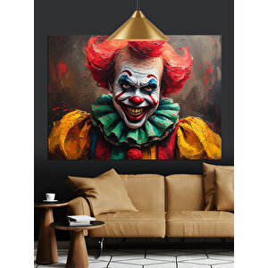Korkutucu Gülüşlü Palyaço Portresi Dekoratif Kanvas - Mdf Ahşap Tablo