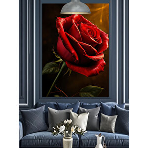 Karanlık Kırmızı Gül Dekoratif Kanvas - Mdf Ahşap Tablo 70x100 cm