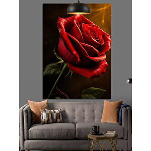 Karanlık Kırmızı Gül Dekoratif Kanvas - Mdf Ahşap Tablo 70x100 cm