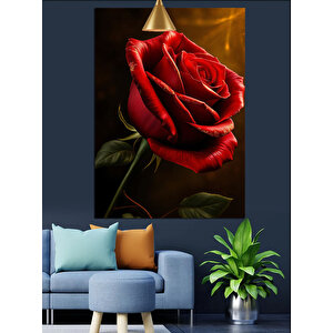 Karanlık Kırmızı Gül Dekoratif Kanvas - Mdf Ahşap Tablo 70x100 cm