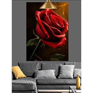 Karanlık Kırmızı Gül Dekoratif Kanvas - Mdf Ahşap Tablo