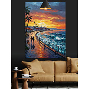 Sahilde Gün Batımı Dekoratif Kanvas - Mdf Ahşap Tablo 70x100 cm
