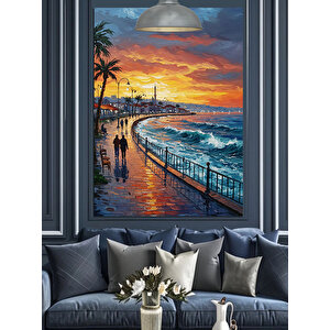 Sahilde Gün Batımı Dekoratif Kanvas - Mdf Ahşap Tablo