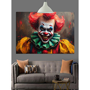 Korkutucu Gülüşlü Palyaço Portresi Dekoratif Kanvas - Mdf Ahşap Tablo 70x100 cm