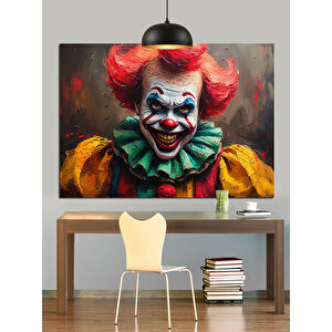 Korkutucu Gülüşlü Palyaço Portresi Dekoratif Kanvas - Mdf Ahşap Tablo 70x100 cm