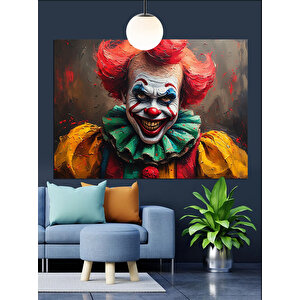 Korkutucu Gülüşlü Palyaço Portresi Dekoratif Kanvas - Mdf Ahşap Tablo