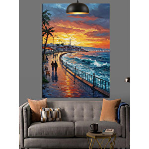 Sahilde Gün Batımı Dekoratif Kanvas - Mdf Ahşap Tablo 25x35 cm