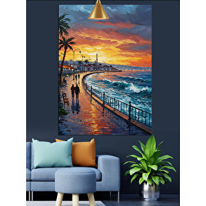 Sahilde Gün Batımı Dekoratif Kanvas - Mdf Ahşap Tablo 25x35 cm