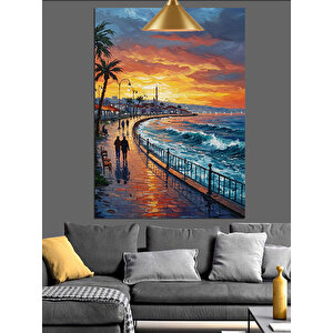 Sahilde Gün Batımı Dekoratif Kanvas - Mdf Ahşap Tablo
