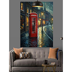 Kırmızı Telefon Kulübesi Dekoratif Kanvas - Mdf Ahşap Tablo 50x70 cm
