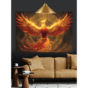 Altın Haleli Anka Dekoratif Kanvas - Mdf Ahşap Tablo