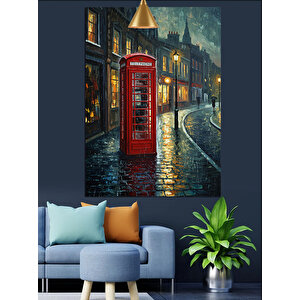 Kırmızı Telefon Kulübesi Dekoratif Kanvas - Mdf Ahşap Tablo 25x35 cm