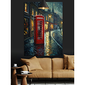 Kırmızı Telefon Kulübesi Dekoratif Kanvas - Mdf Ahşap Tablo 25x35 cm