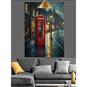 Kırmızı Telefon Kulübesi Dekoratif Kanvas - Mdf Ahşap Tablo