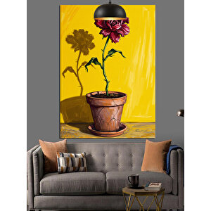 Sarı Saksı Gül Dekoratif Kanvas - Mdf Ahşap Tablo 70x100 cm