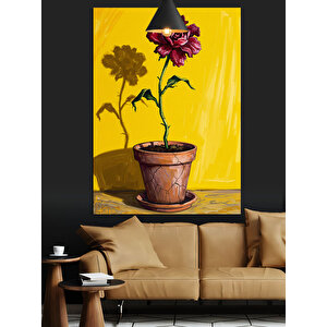 Sarı Saksı Gül Dekoratif Kanvas - Mdf Ahşap Tablo 70x100 cm