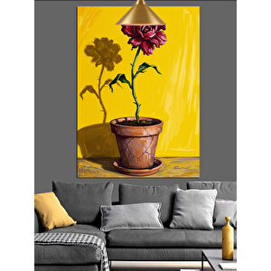 Sarı Saksı Gül Dekoratif Kanvas - Mdf Ahşap Tablo