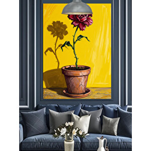 Sarı Saksı Gül Dekoratif Kanvas - Mdf Ahşap Tablo