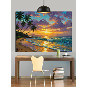Gün Batımında Tropik Sahil Dekoratif Kanvas - Mdf Ahşap Tablo 70x100 cm