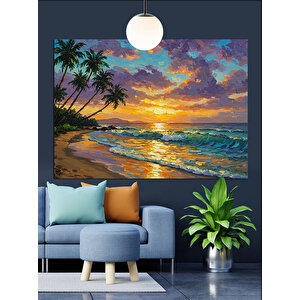 Gün Batımında Tropik Sahil Dekoratif Kanvas - Mdf Ahşap Tablo 70x100 cm