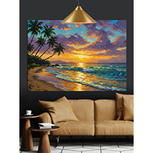 Gün Batımında Tropik Sahil Dekoratif Kanvas - Mdf Ahşap Tablo 70x100 cm