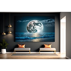 Okyanusta Yansıyan Dolunay Kanvas Tablosu, Dolunay Duvar Sanatı 100x200 cm