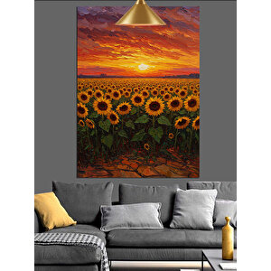 Ayçiçeği Gün Batımı Dekoratif Kanvas - Mdf Ahşap Tablo 50x70 cm