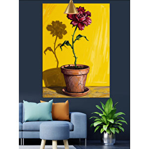 Sarı Saksı Gül Dekoratif Kanvas - Mdf Ahşap Tablo 25x35 cm