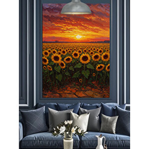 Ayçiçeği Gün Batımı Dekoratif Kanvas - Mdf Ahşap Tablo 70x100 cm