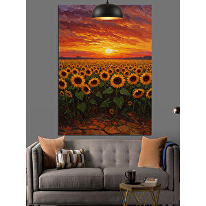 Ayçiçeği Gün Batımı Dekoratif Kanvas - Mdf Ahşap Tablo 70x100 cm