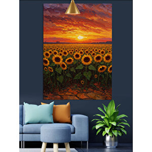 Ayçiçeği Gün Batımı Dekoratif Kanvas - Mdf Ahşap Tablo