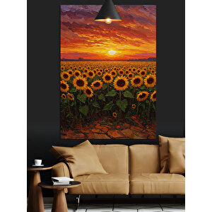 Ayçiçeği Gün Batımı Dekoratif Kanvas - Mdf Ahşap Tablo